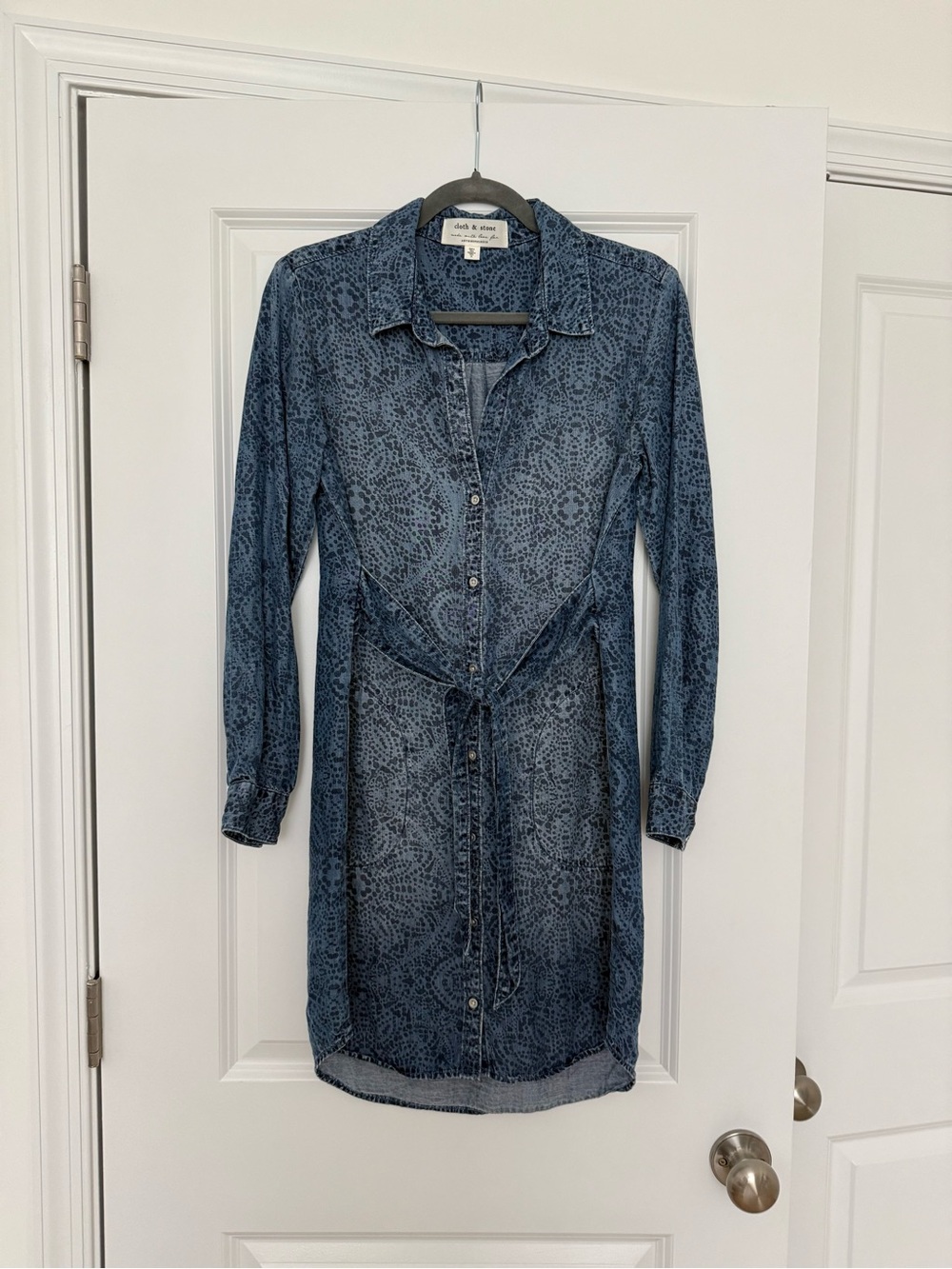 Cloth & Stone x Anthropologie Blue Printed Denim Midi Shirt Dress